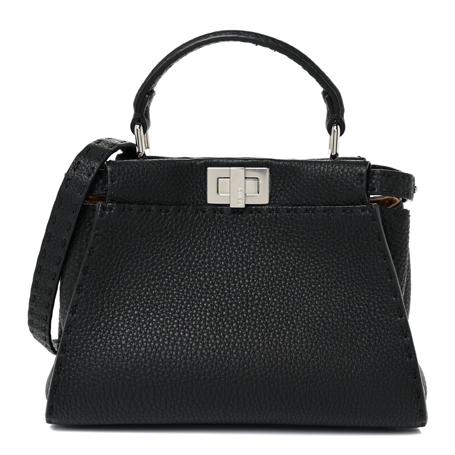 Fendi Cuoio Romano Selleria Bi-Color Mini Peekaboo Iconic Satchel Black Mou 1 of 15
