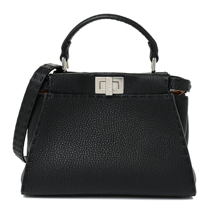 Fendi Cuoio Romano Selleria Bi-Color Mini Peekaboo Iconic Satchel Black Mou 1 of 15