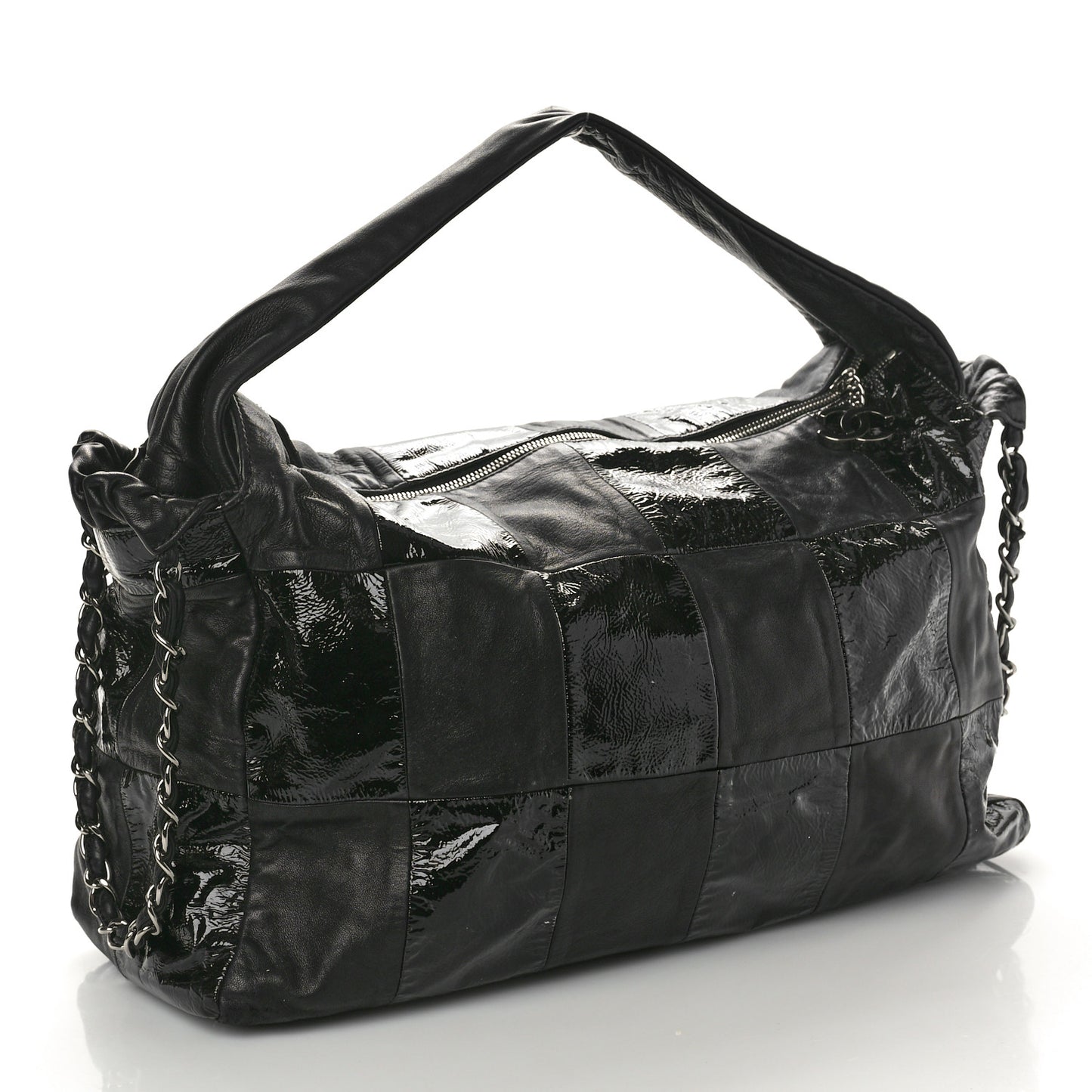 Lambskin Patent Calfskin Brooklyn Patchwork Hobo Black
