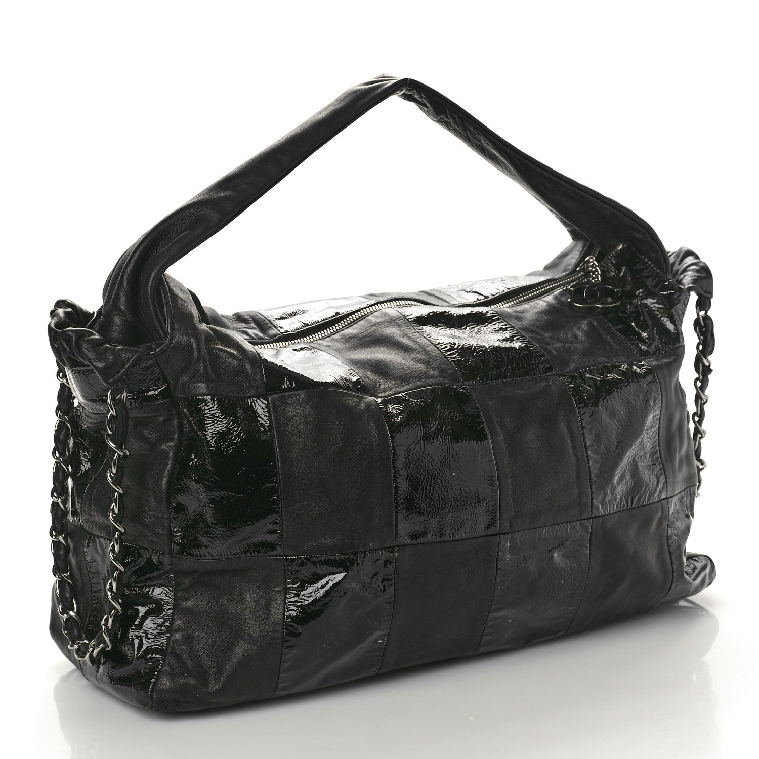 Chanel Lambskin Patent Calfskin Brooklyn Patchwork Hobo Black 3 of 11