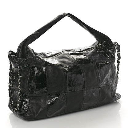 Chanel Lambskin Patent Calfskin Brooklyn Patchwork Hobo Black 3 of 11