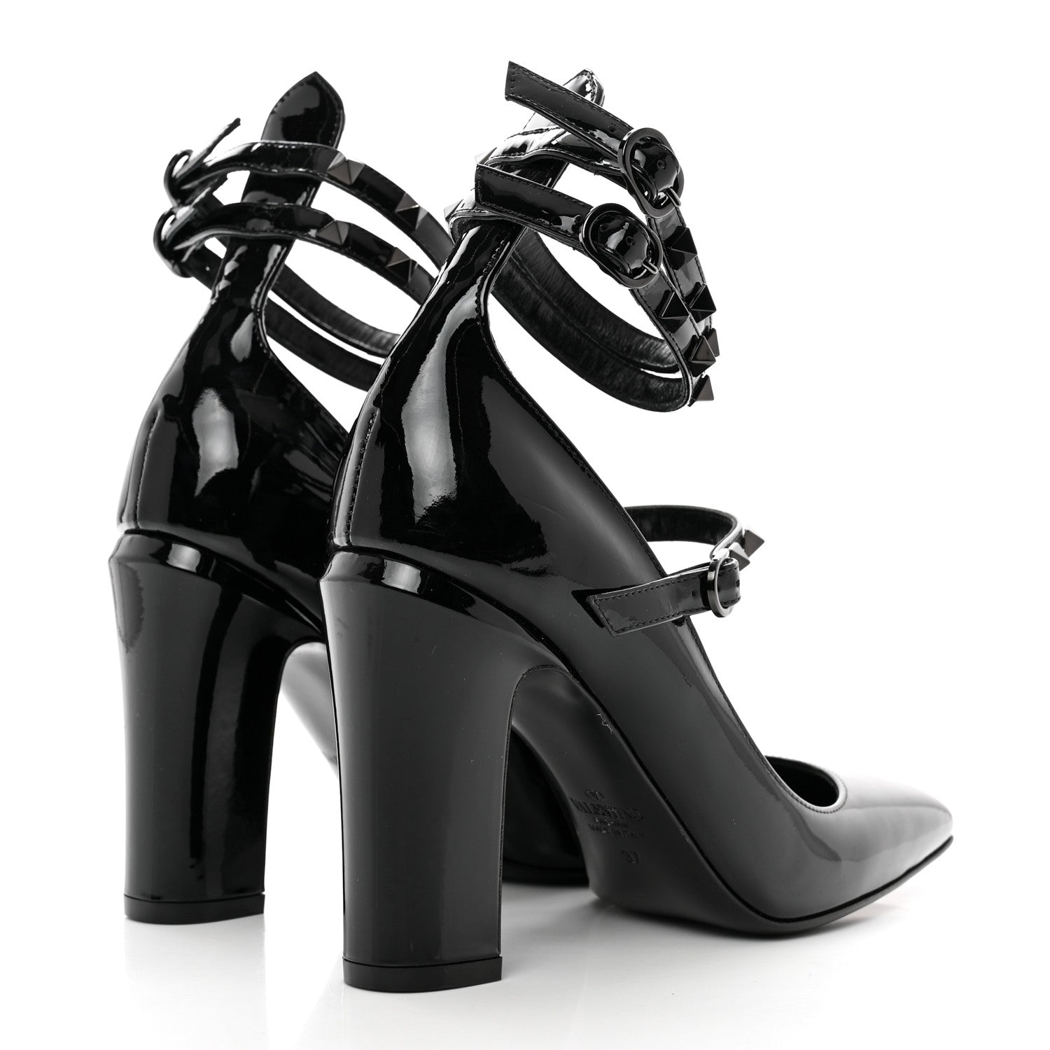 Valentino Garavani Patent Monochrome Rockstud Tan-Go Ankle Strap Pumps 37 Black 4 of 9