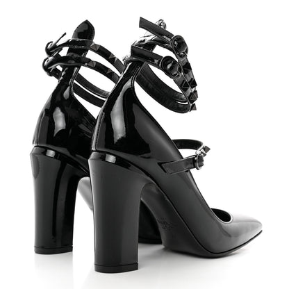 Valentino Garavani Patent Monochrome Rockstud Tan-Go Ankle Strap Pumps 37 Black 4 of 9