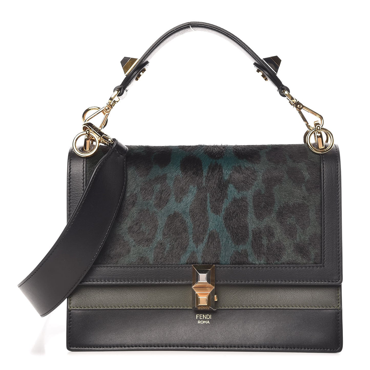 Vitello Pelo Dolce Liberty Lucido Sfumato Leopard Kan I Shoulder Bag Giada Verde Prato Black