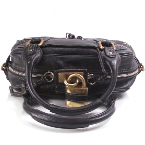 Leather Paddington Double Zipped Bowler Black