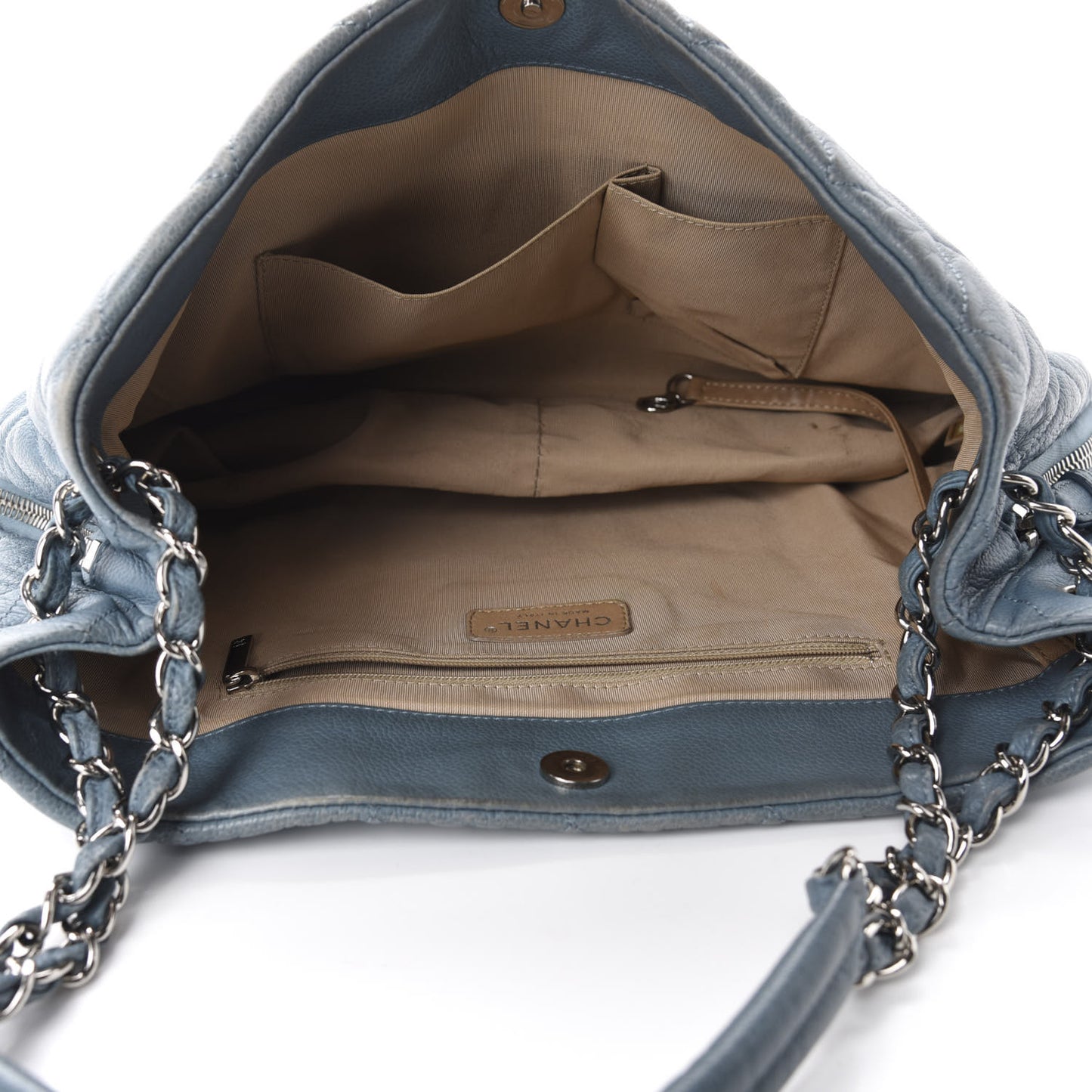 Caviar Quilted Expandable Zip Shoulder Bag Blue