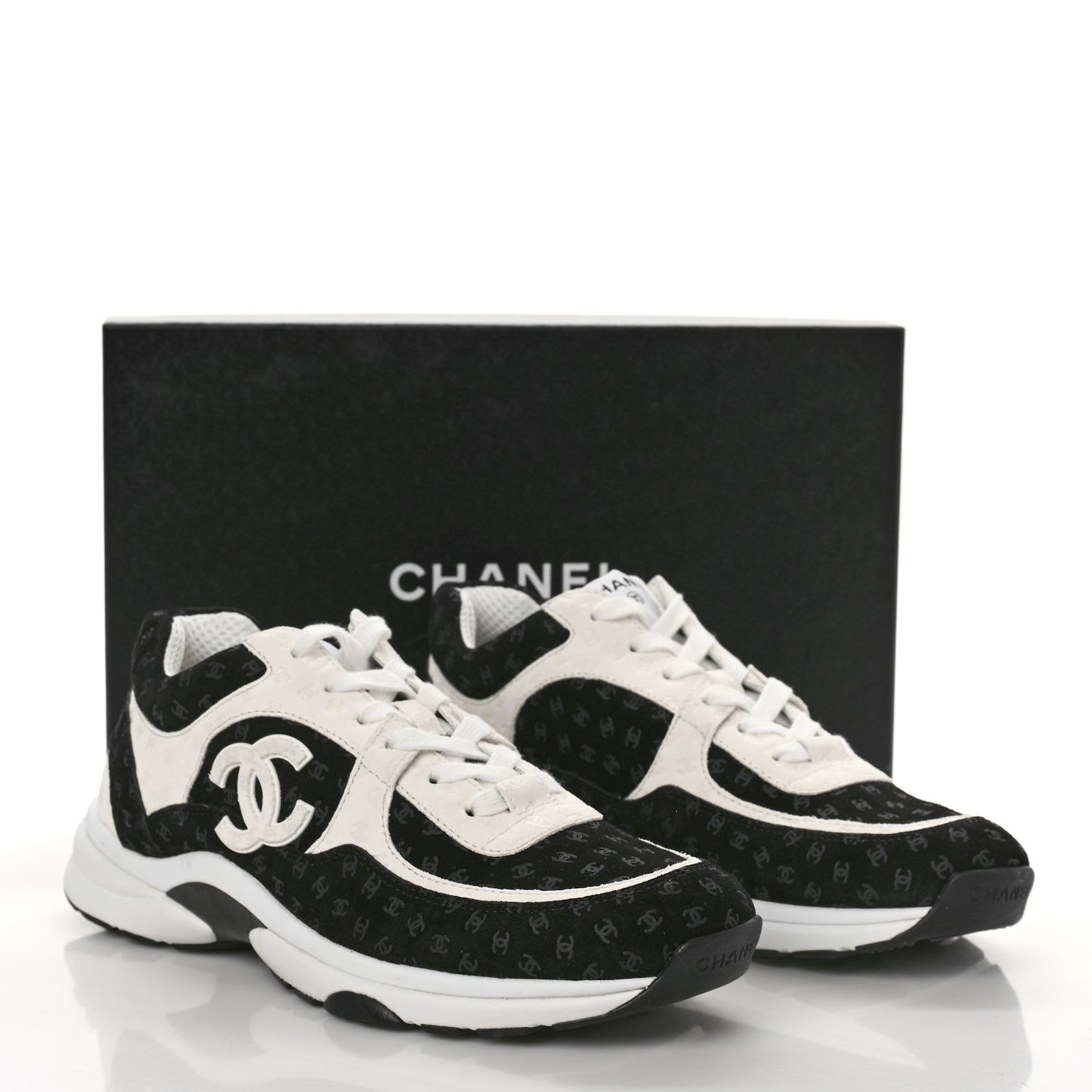 Nylon Suede Calfskin Printed CC Sneakers 41.5 White Black