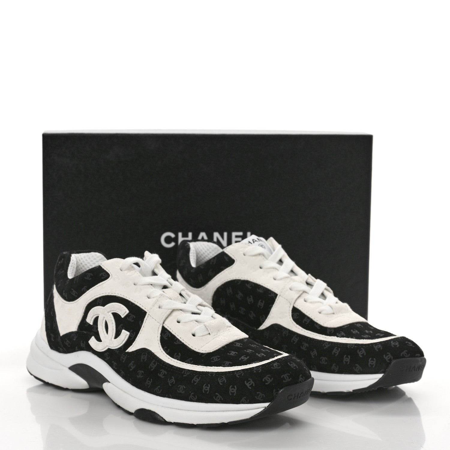 Chanel Nylon Suede Calfskin Printed CC Sneakers 41.5 White Black 9 of 9