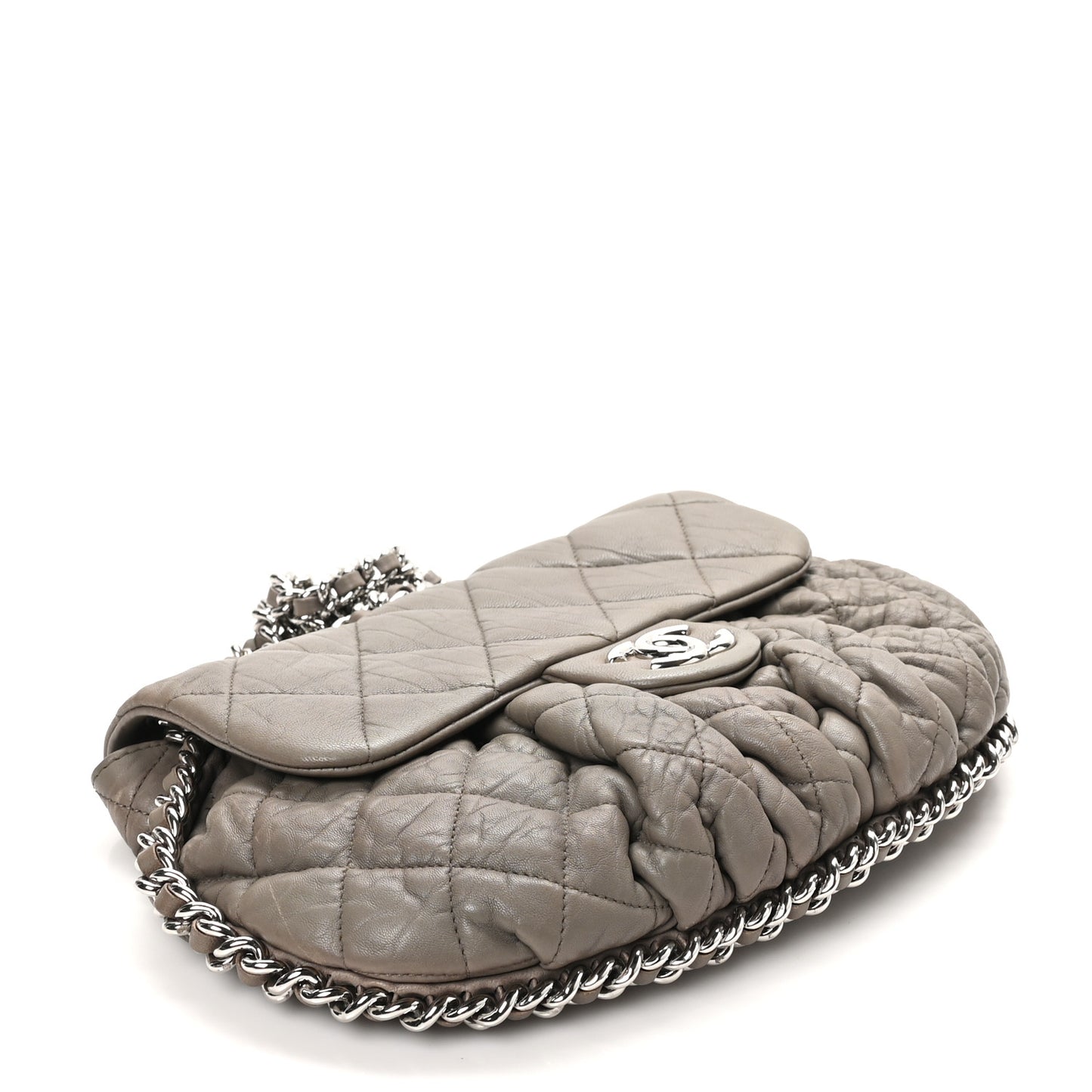Washed Lambskin Quilted Medium Chain Around Messenger Taupe