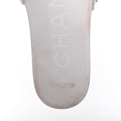 Chanel Tweed Lambskin Chain Flat Sandals 38 White 7 of 12