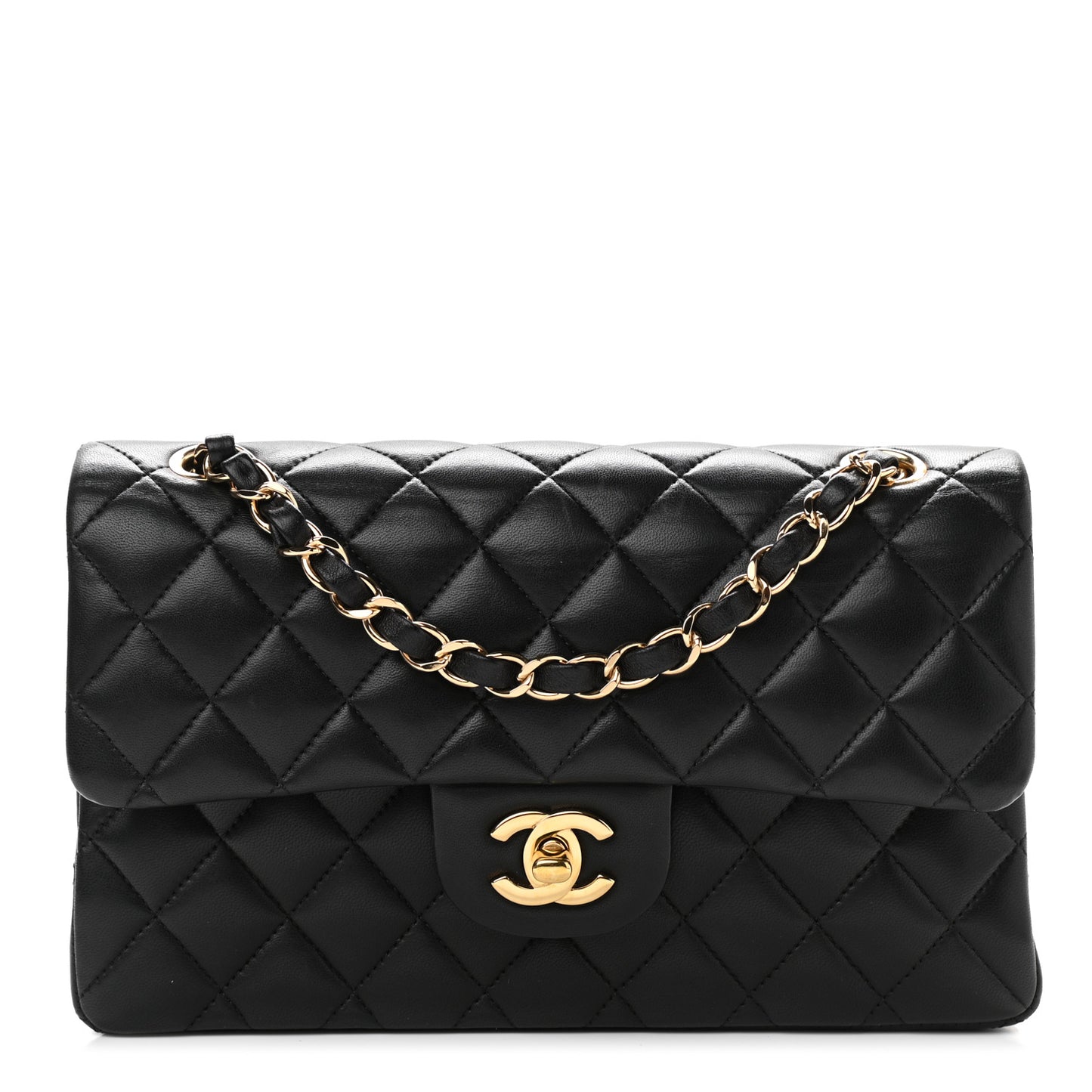 Lambskin Quilted Small Double Flap Black