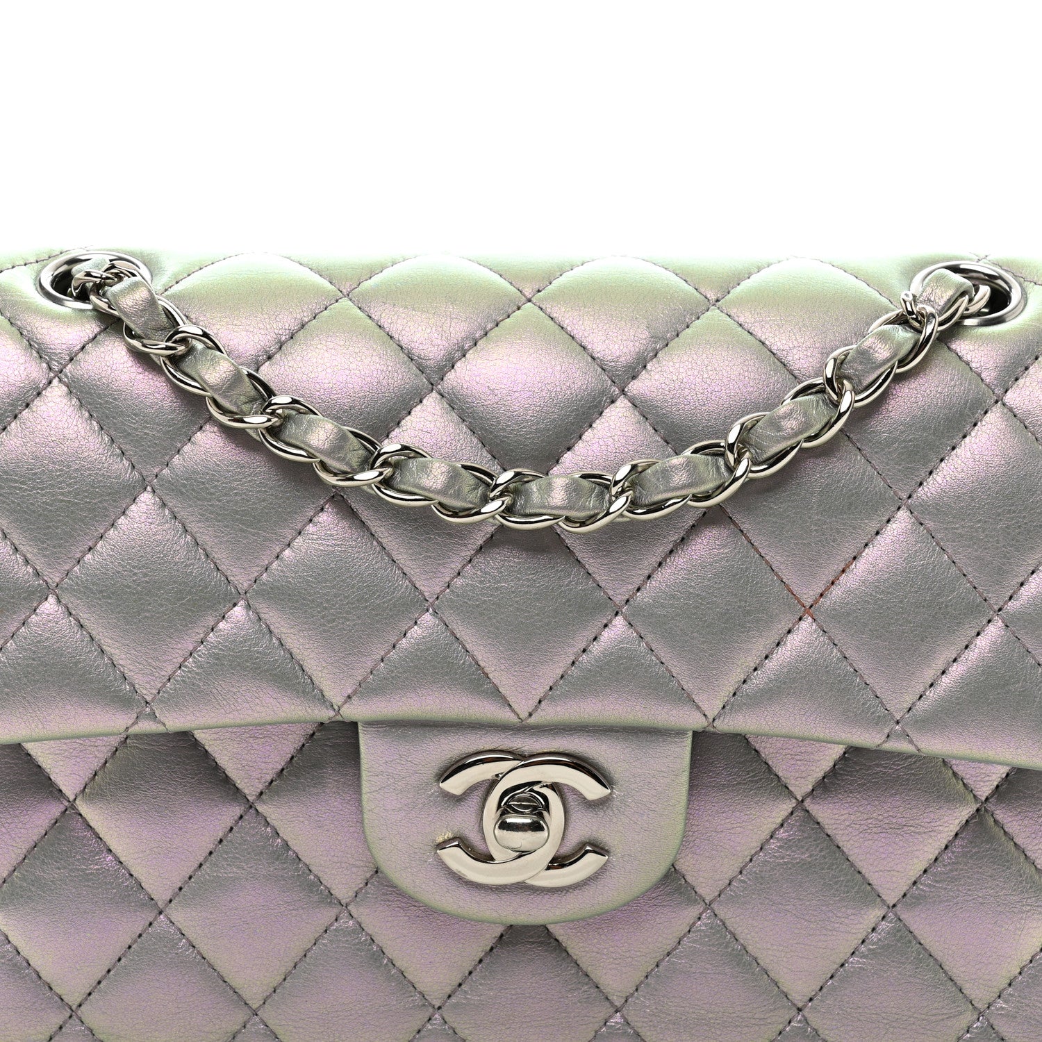 Chanel Iridescent Calfskin Quilted Small Double Flap Light Purple 5 of 12
