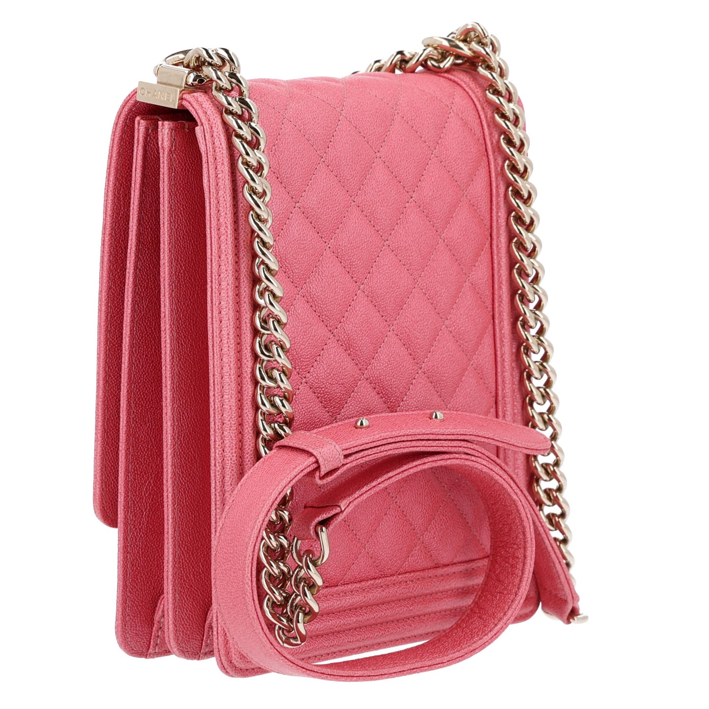 Iridescent Caviar Quilted North South Boy Flap Pink