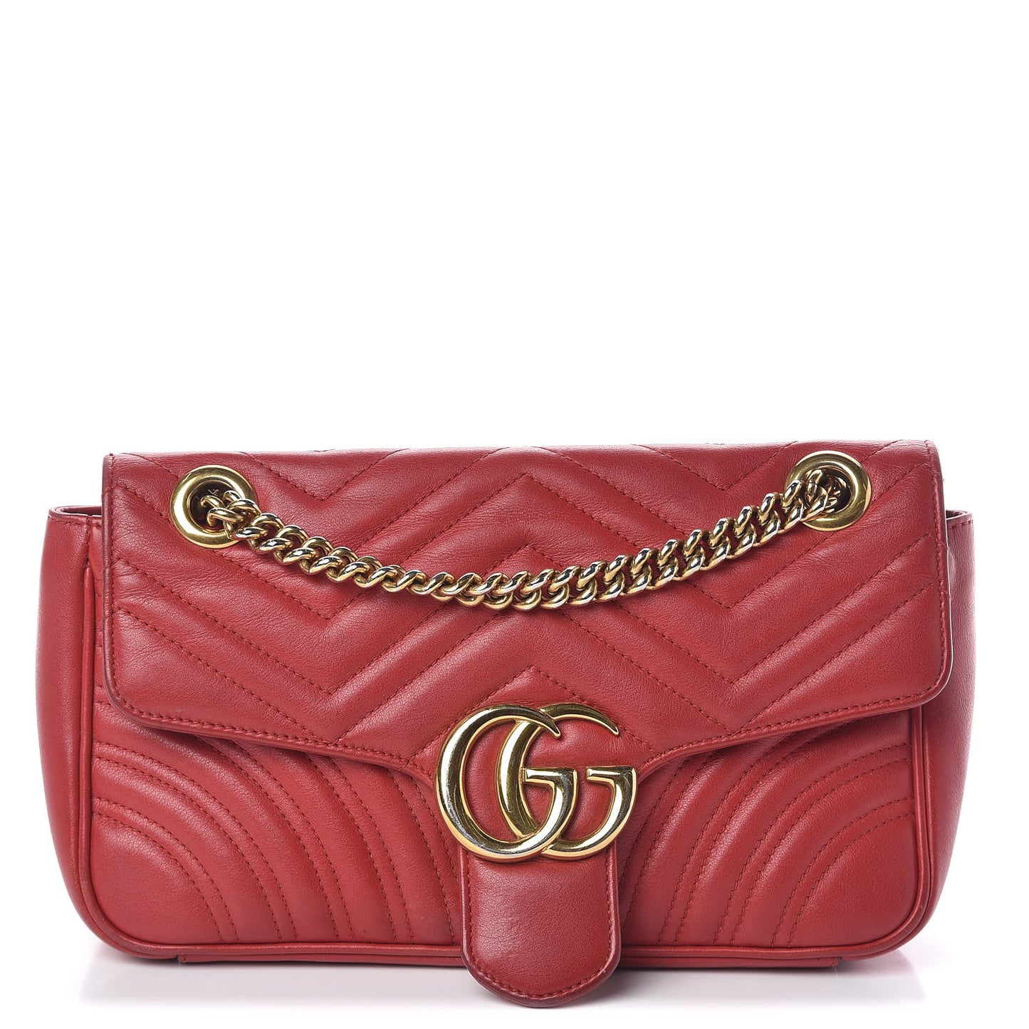 Calfskin Matelasse Small GG Marmont Shoulder Bag Hibiscus Red