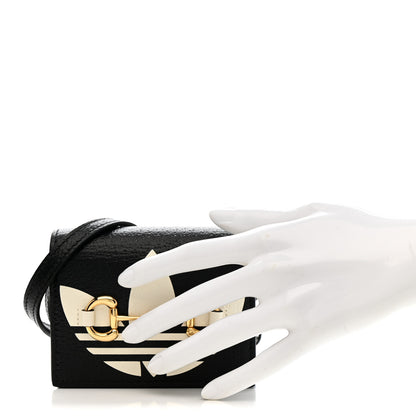 Gucci X ADIDAS Textured Dollar Calfskin Trefoil Horsebit 1955 Card Case Wallet With Strap Black Off White 2 of 8