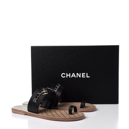 Chanel Calfskin Chain CC Logo Toe Ring Sandals 38.5 Black 12 of 12