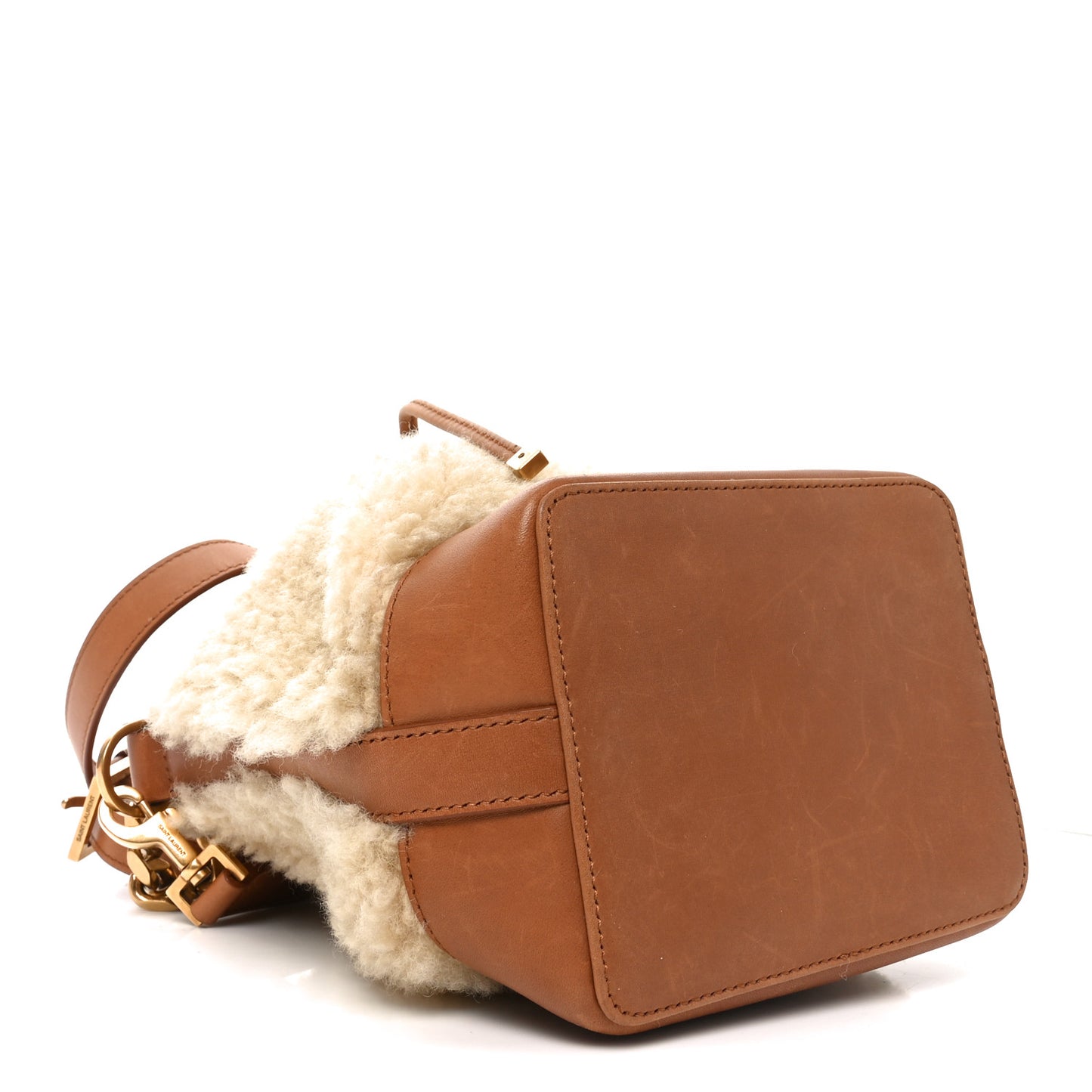 Shearling Calfskin Small Emmanuelle Bucket Bag Natural Beige Brick
