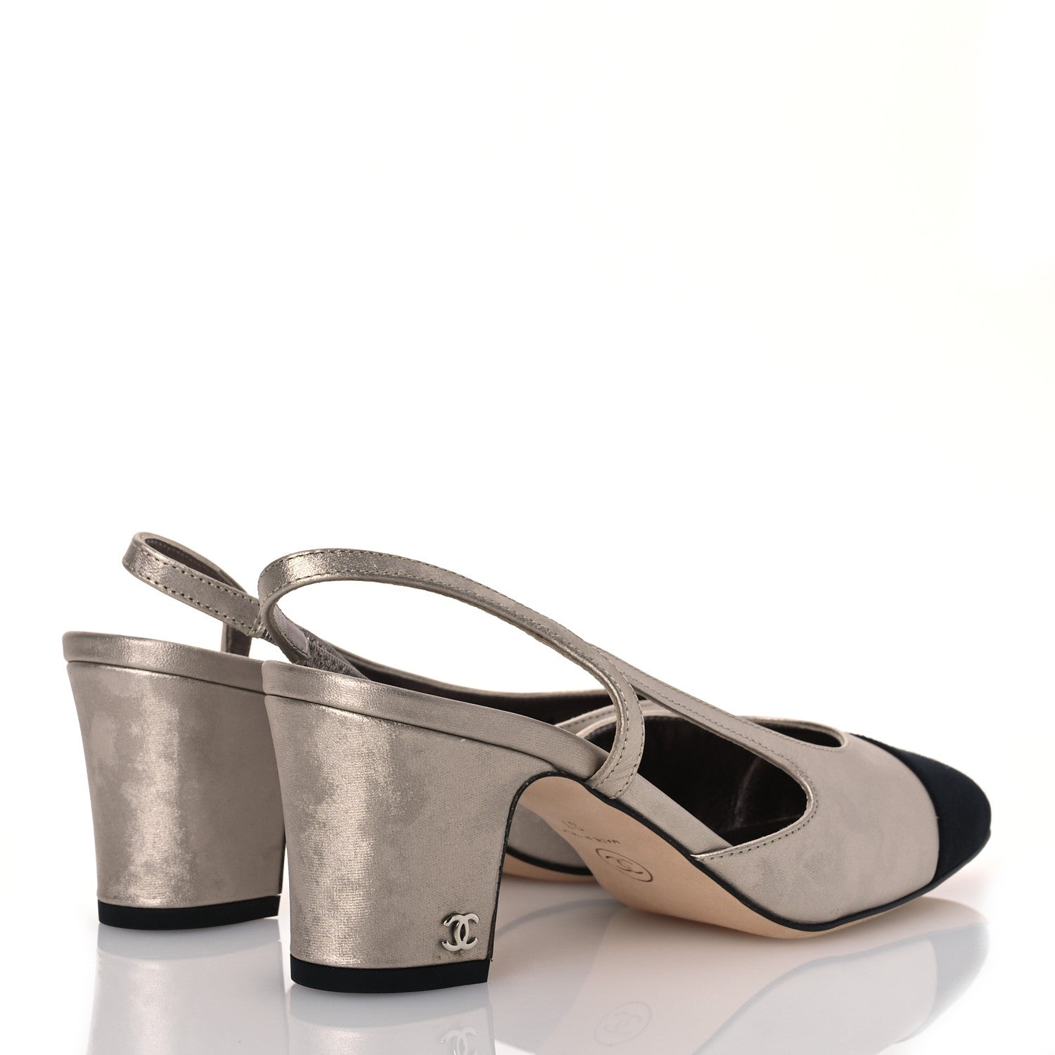 Chanel Laminated Lambskin Grosgrain Cap Toe CC Slingback Pumps 37 Copper Black 4 of 12
