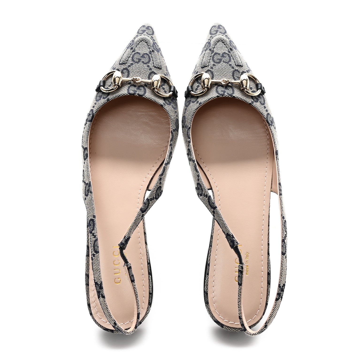 Gucci Monogram Horsebit Womens Slingback Ballet Flat 36 Beige Blue 2 of 11