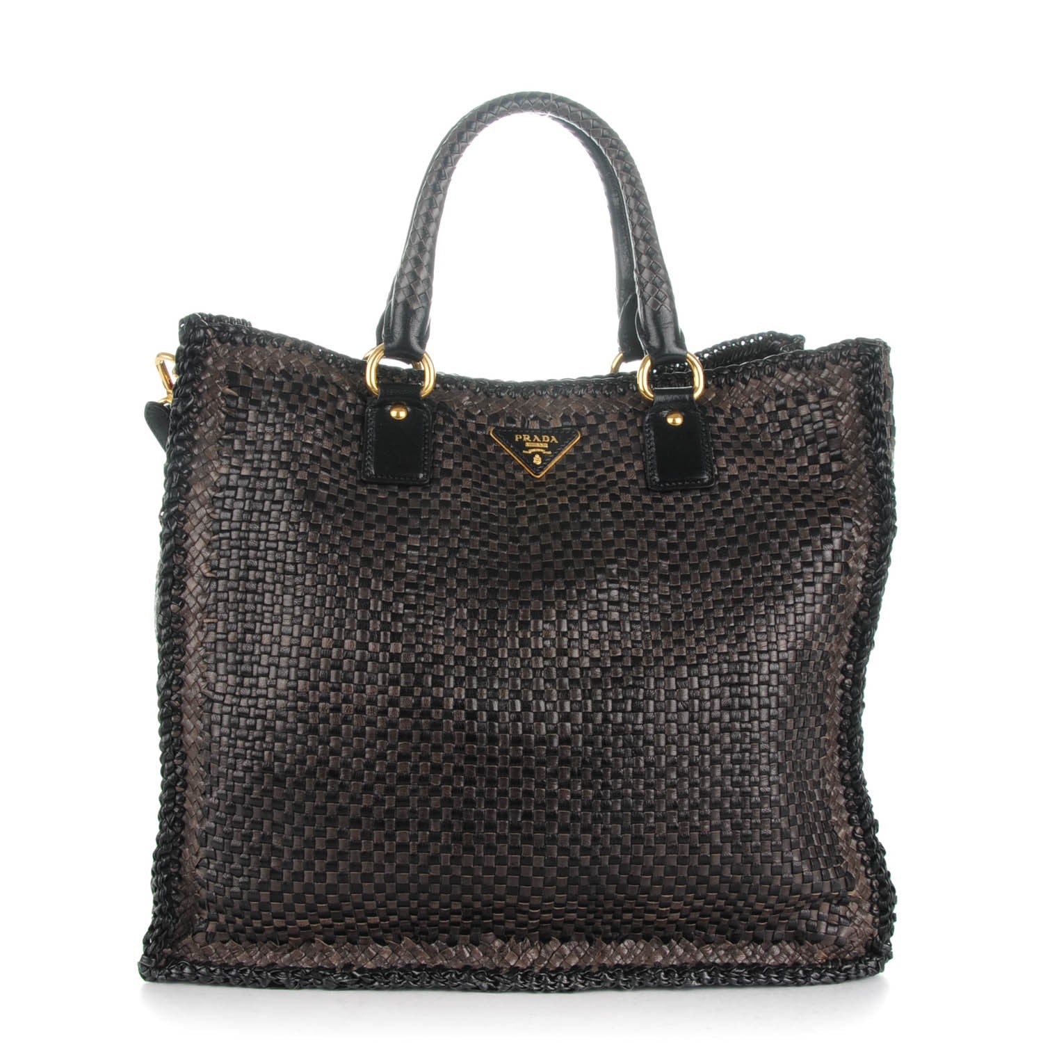 Prada Goatskin Woven Large Tote Moro Black 1 of 7