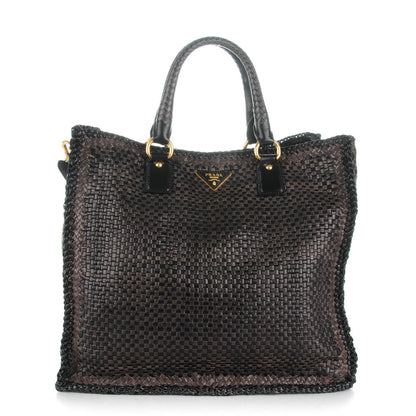 Prada Goatskin Woven Large Tote Moro Black 1 of 7