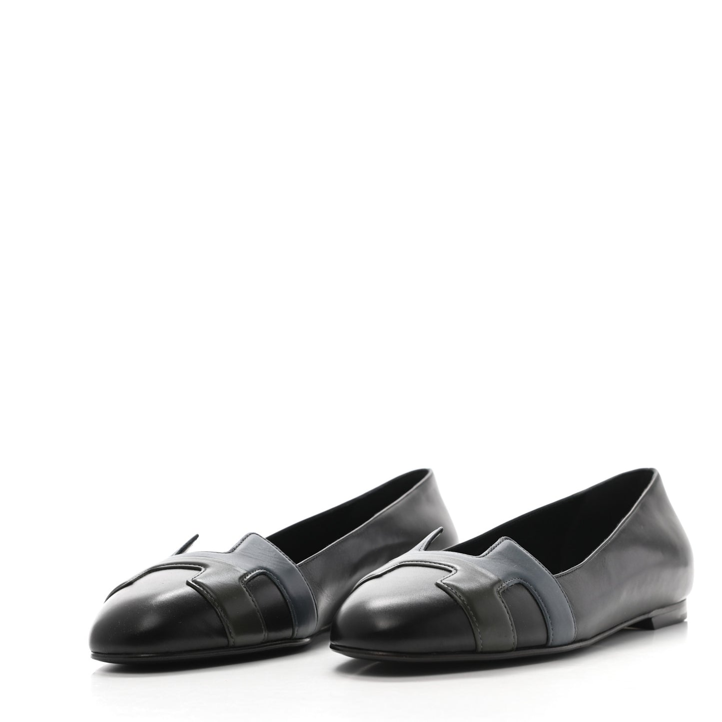 Box Calfskin Nice Ballerina Flats 36.5 Black Bleu Ardoise Cedre