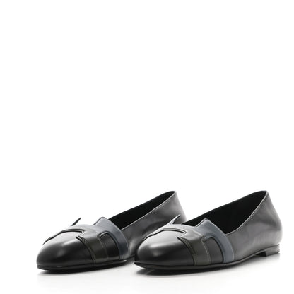 Hermes Box Calfskin Nice Ballerina Flats 36.5 Black Bleu Ardoise Cedre 5 of 14