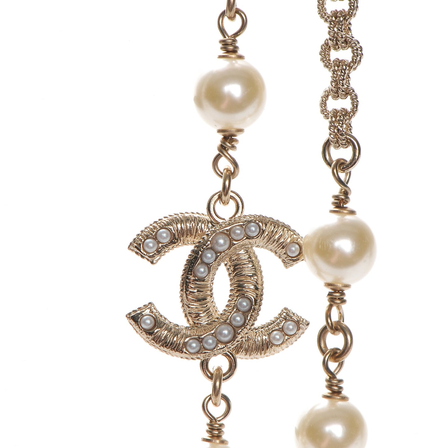 Pearl CC Long Necklace Light Gold