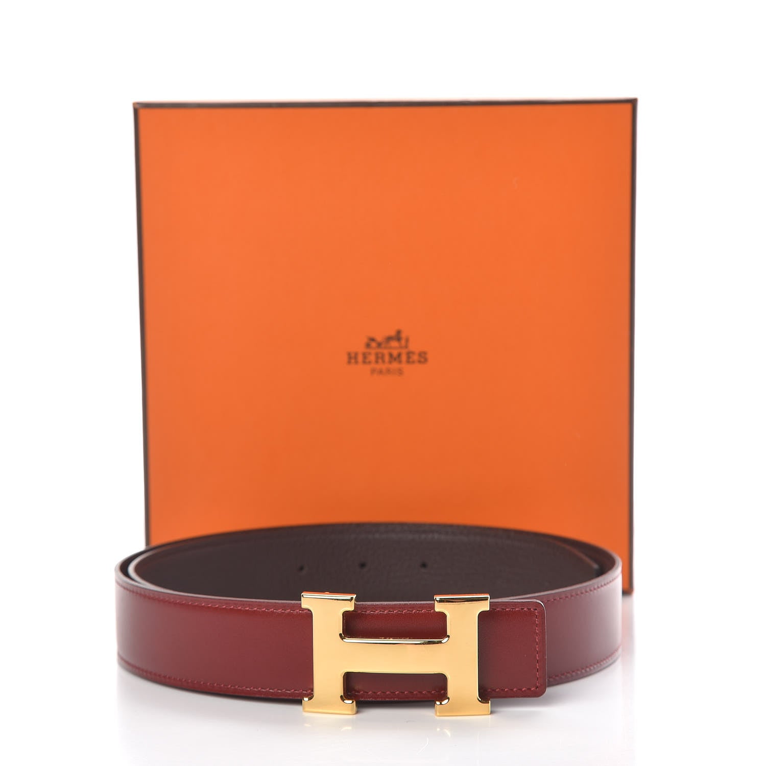 Hermes Tadelakt Togo 32mm H Belt 85 Chocolate Rouge H 7 of 7