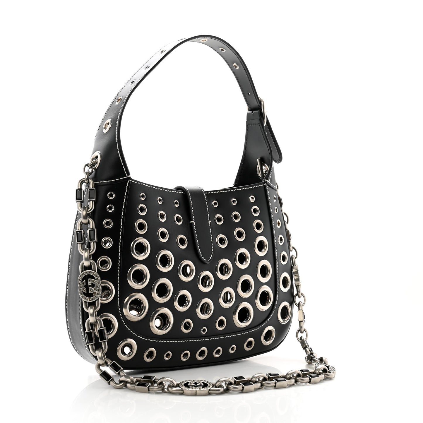 Calfskin Ha Ha Ha Jackie 1961 Eyelet Hobo Black