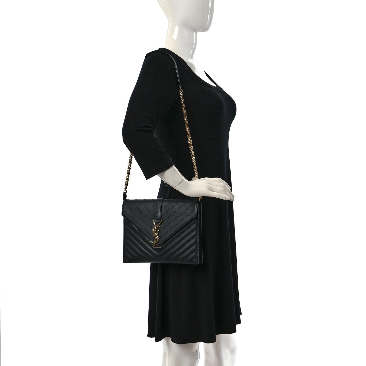 Saint Laurent Calfskin Matelasse Chevron Medium Monogram Satchel Black 2 of 8