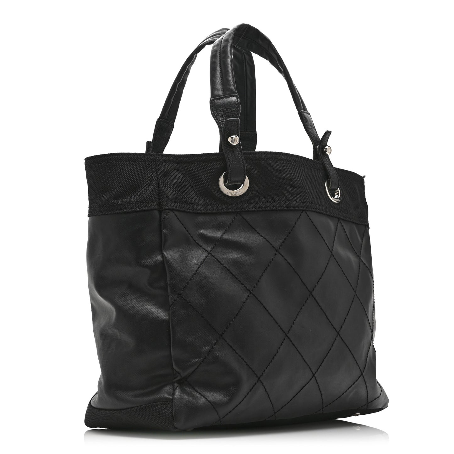Coated Canvas Quilted Large Paris Biarritz Tote Black