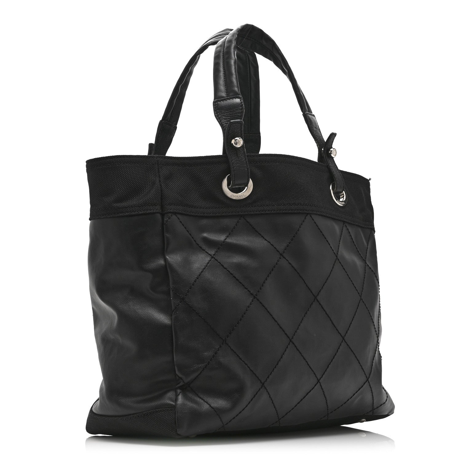 Chanel Coated Canvas Quilted Large Paris Biarritz Tote Black 3 of 10
