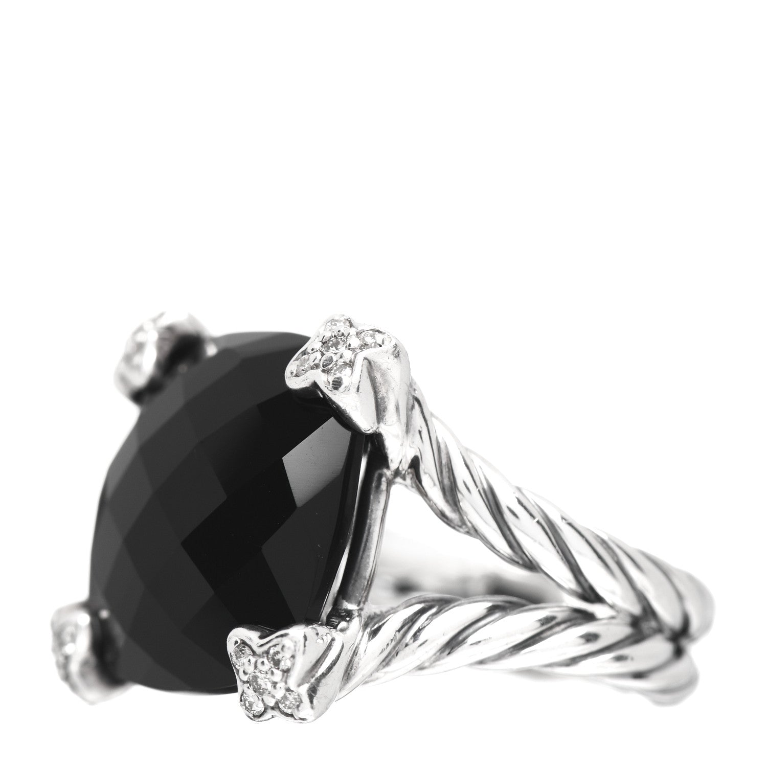 David Yurman Sterling Silver Diamond Black Onyx 14mm Cushion On Point Ring 53 6.5 3 of 5