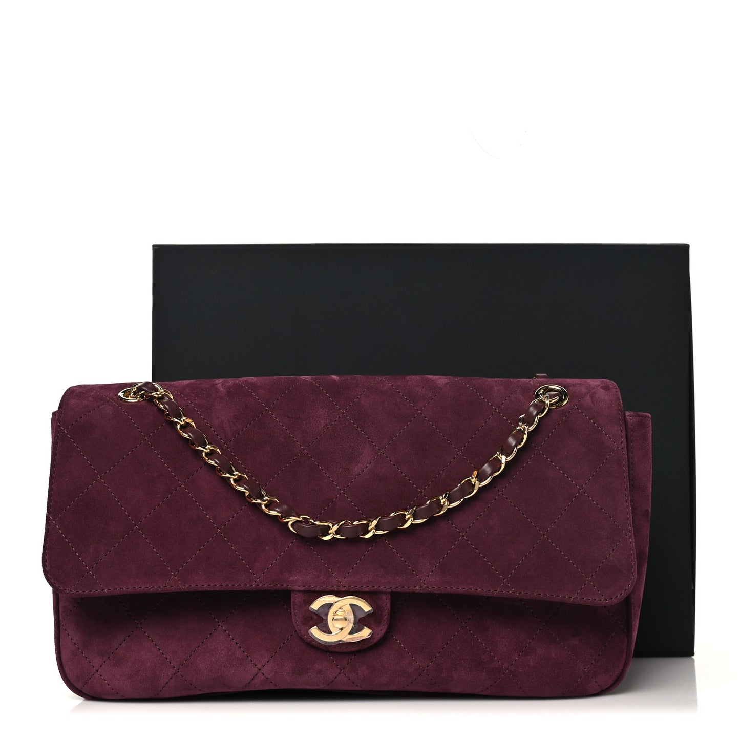 Suede Calfskin Small Souplissimo Maxi Flap Burgundy