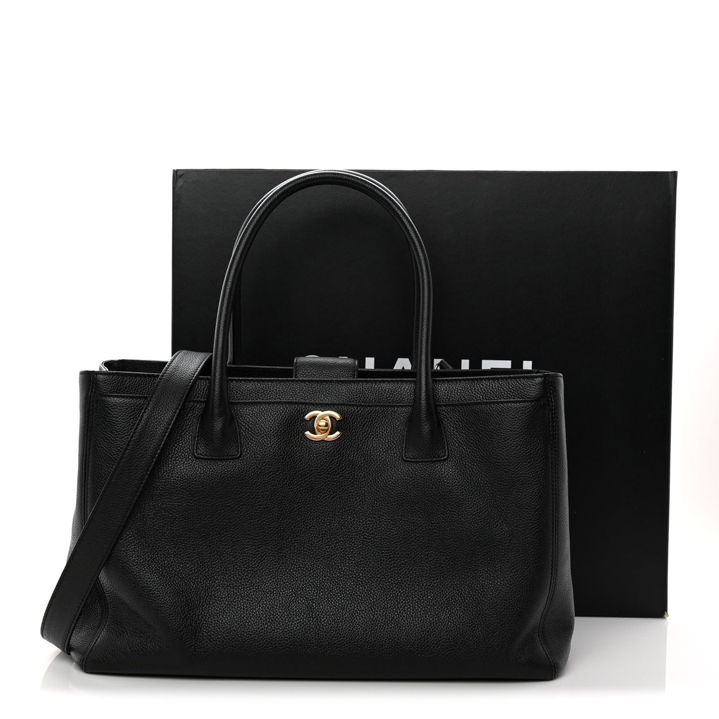 Calfskin Cerf Executive Shopper Tote Black