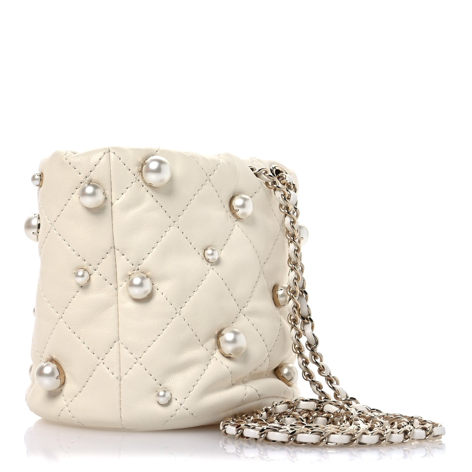 Chanel Lambskin Quilted Pearl Mini About Pearls Drawstring Bag White 3 of 11
