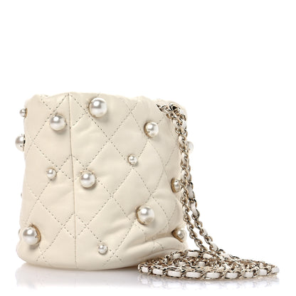 Chanel Lambskin Quilted Pearl Mini About Pearls Drawstring Bag White 3 of 11