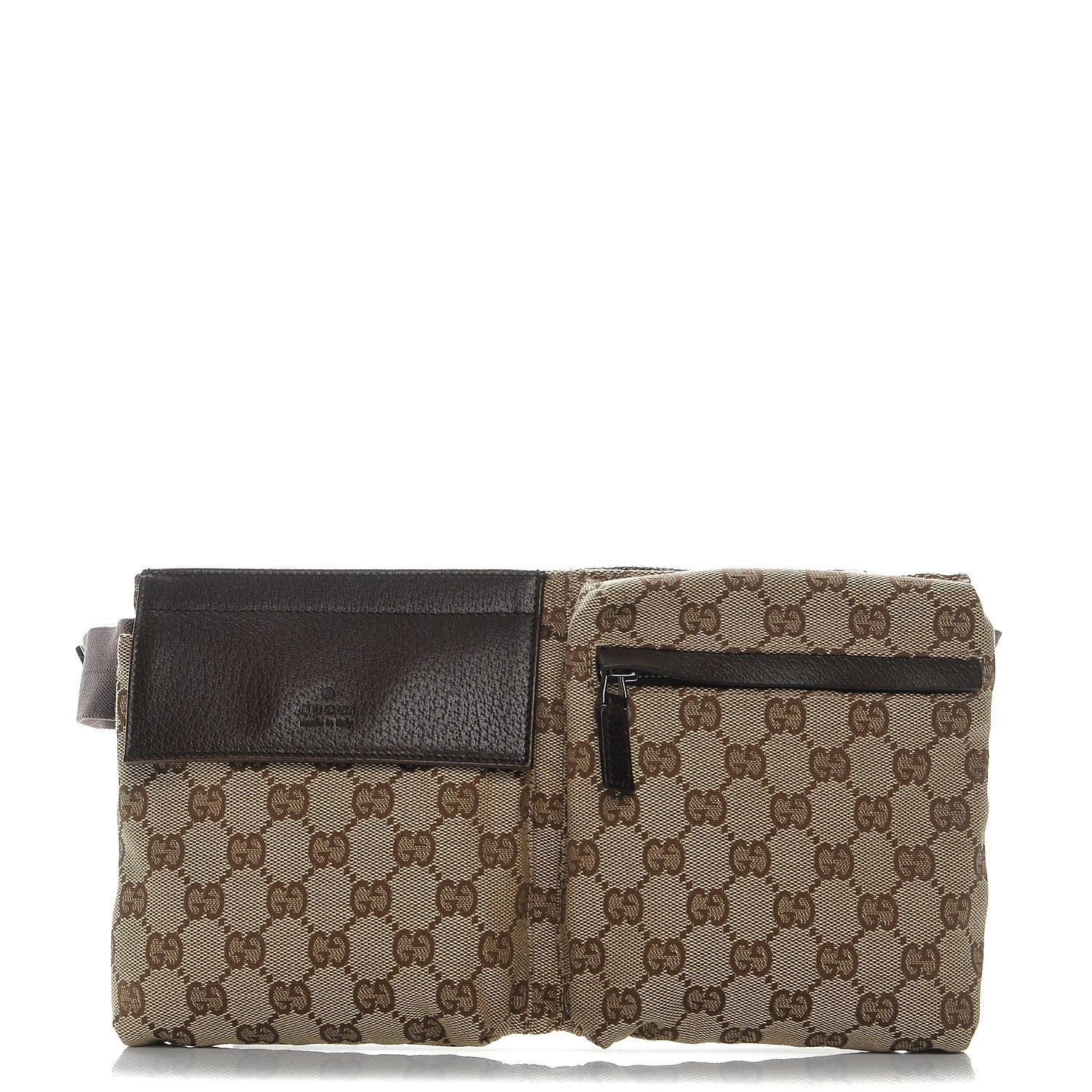 Gucci GG Monogram Double Pocket Belt Bag Dark Brown 1 of 7