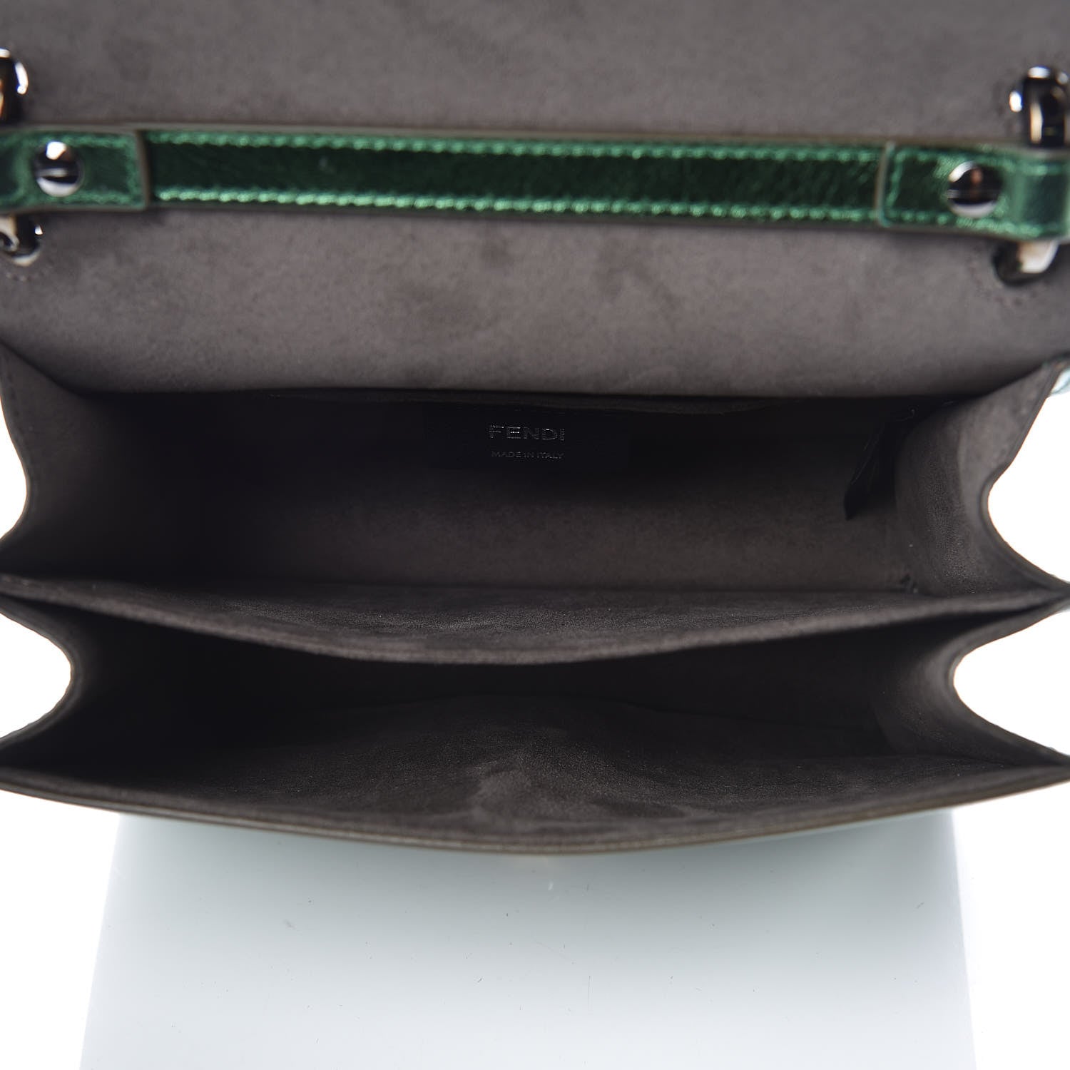 Fendi Vitello Catalan Mirror Scalloped Multi Studded Small Kan I Shoulder Bag Green 5 of 10