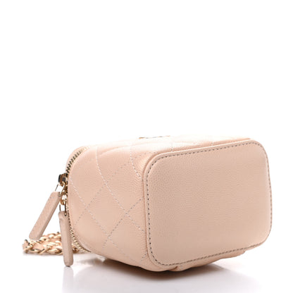 Chanel Iridescent Caviar Quilted Mini Pearl On Top Vanity Case With Chain Beige 4 of 10