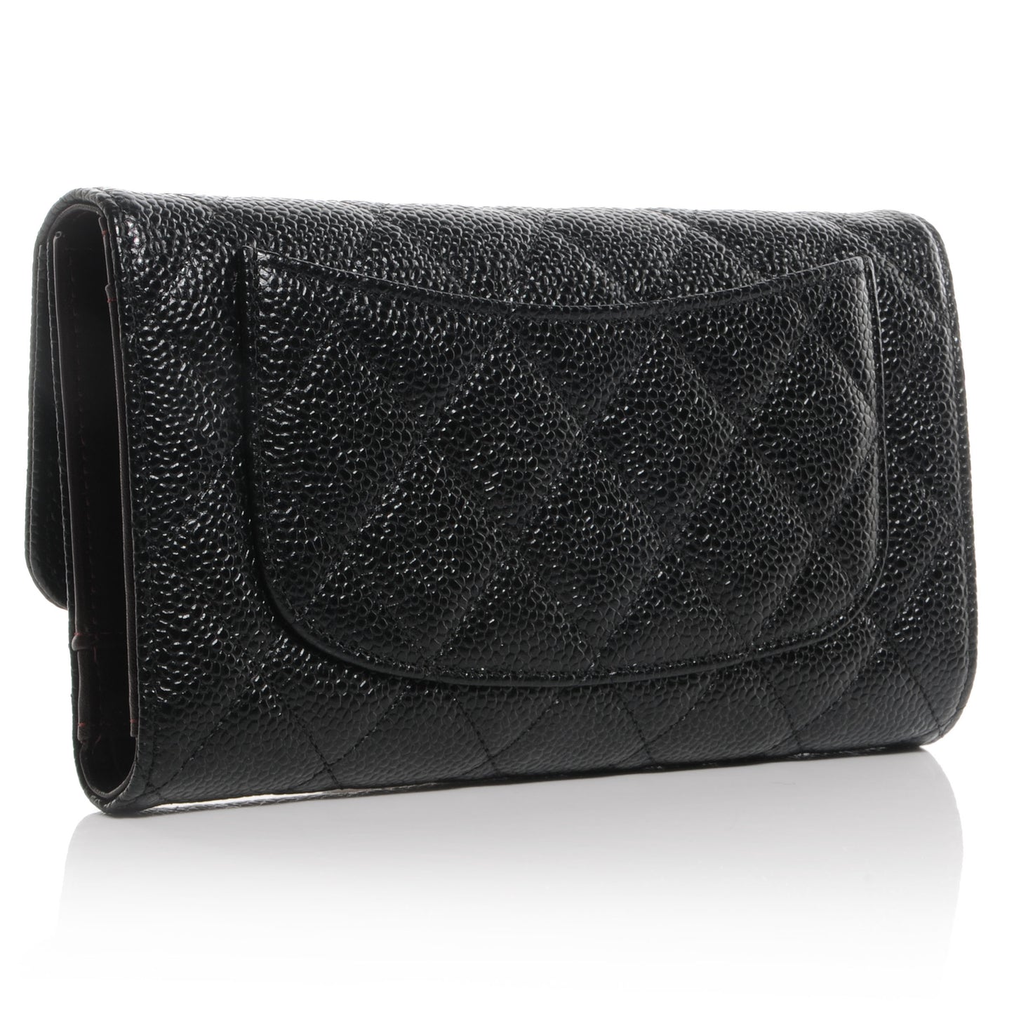 Caviar Quilted Long Flap Wallet Black