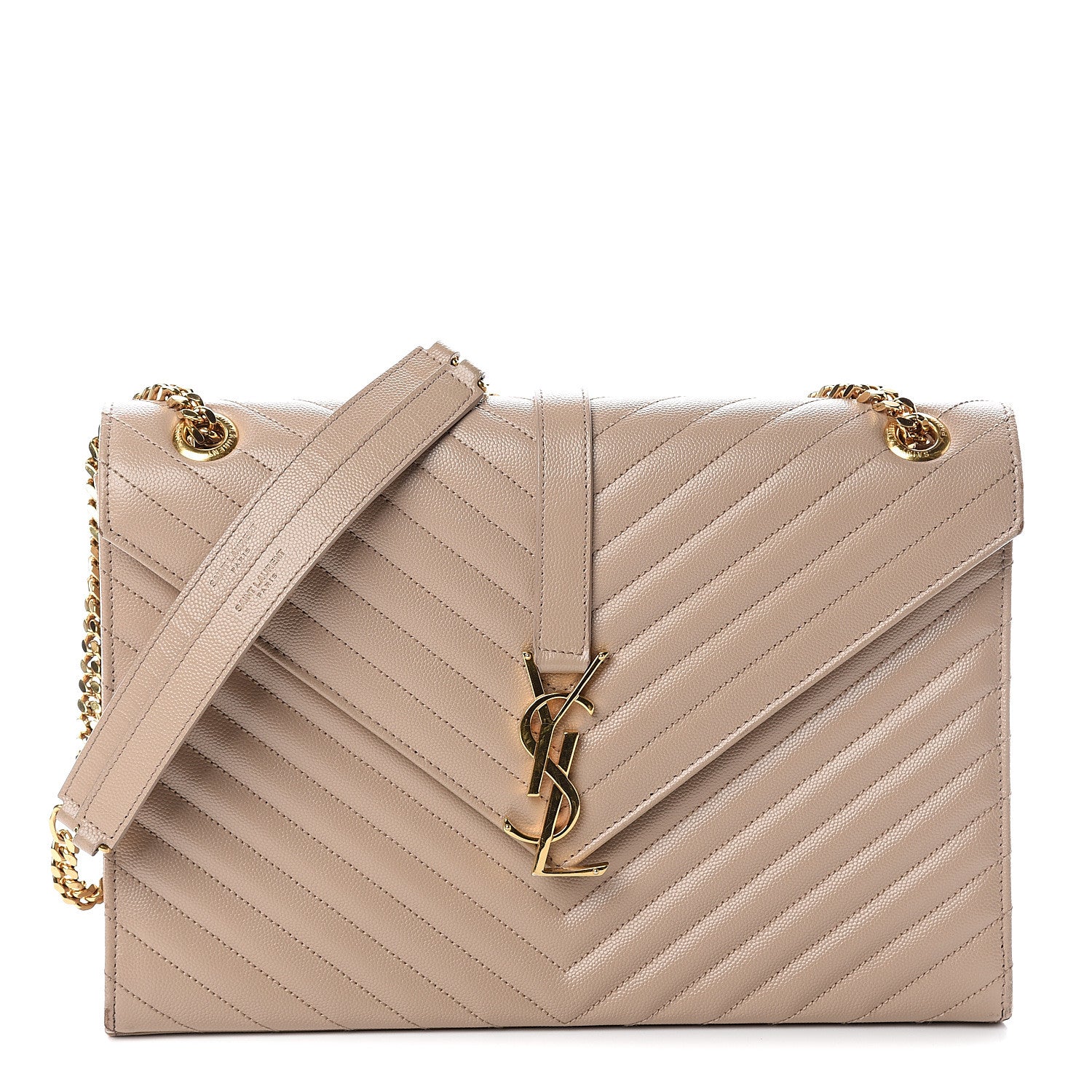 Saint Laurent Grain De Poudre Matelasse Chevron Large Monogram Satchel Beige 1 of 7