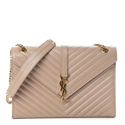 Saint Laurent Grain De Poudre Matelasse Chevron Large Monogram Satchel Beige 1 of 7