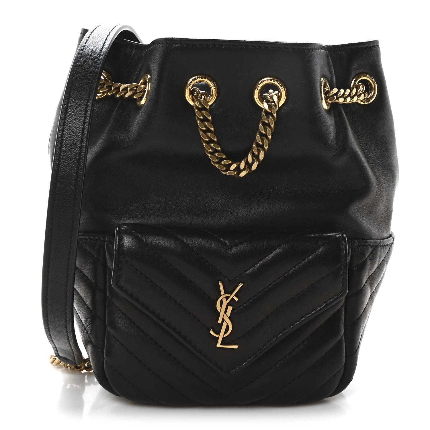 Saint Laurent Lambskin Matelasse Monogram Joe Nano Bucket Bag Black 1 of 10