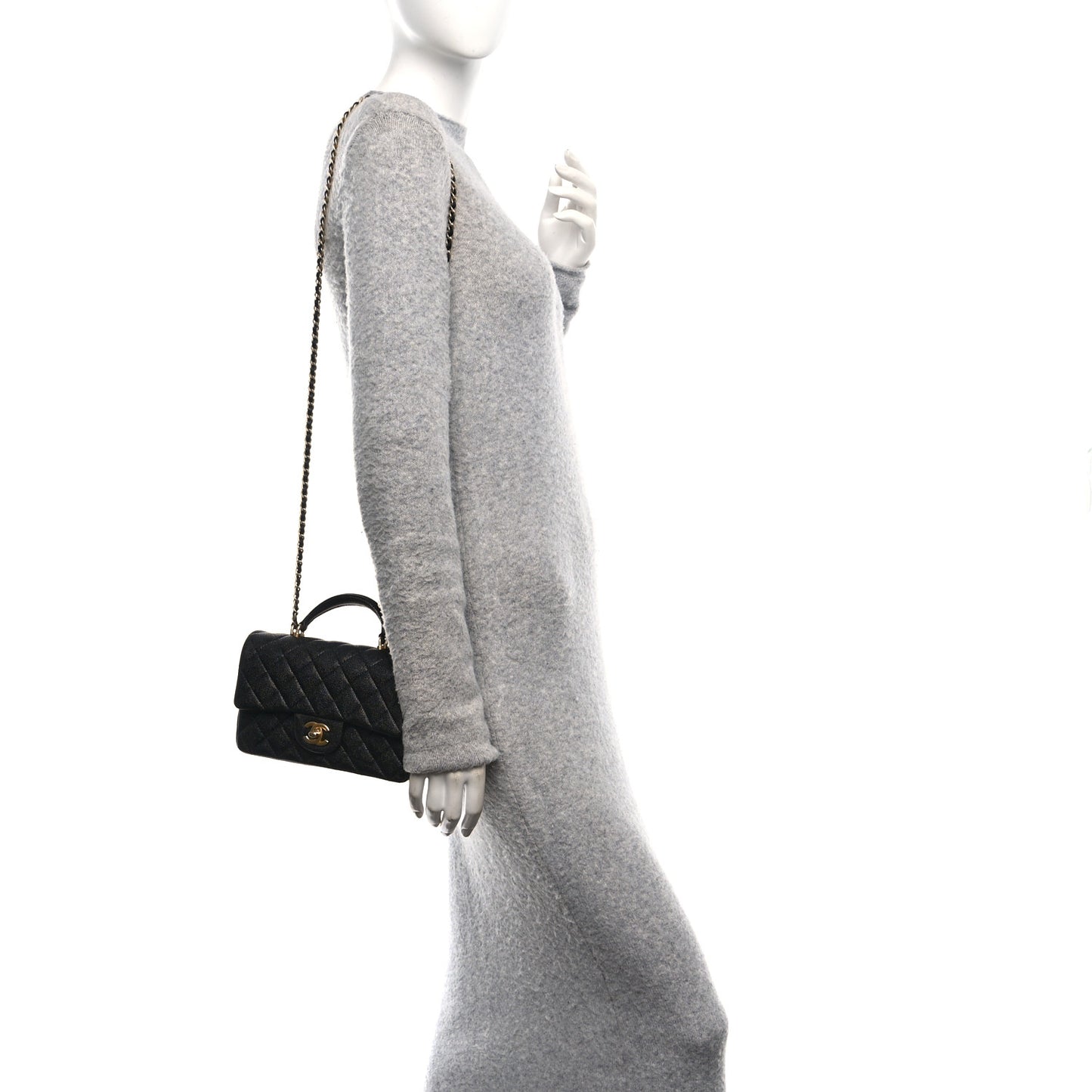 Caviar Quilted Mini Top Handle Rectangular Flap Black