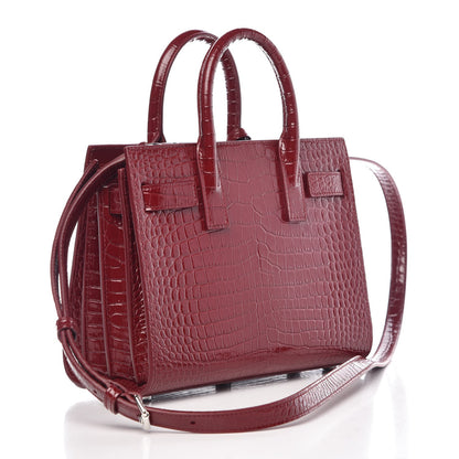 Saint Laurent Calfskin Crocodile Embossed Nano Sac De Jour Dark Red 3 of 7
