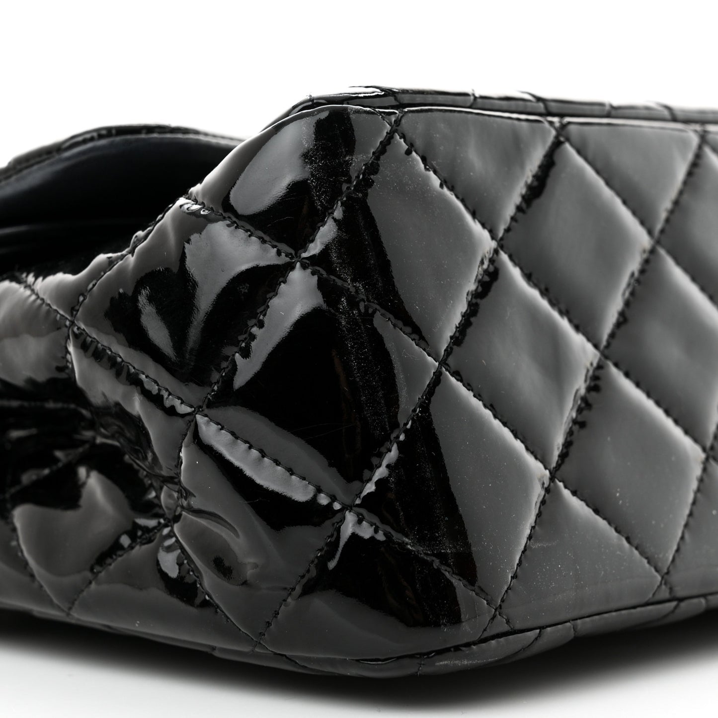 Patent Quilted Jumbo Double Flap Black