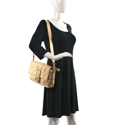 Fendi Vitello Catalan Mirror FF 1974 Embossed Large Baguette Gold 2 of 12