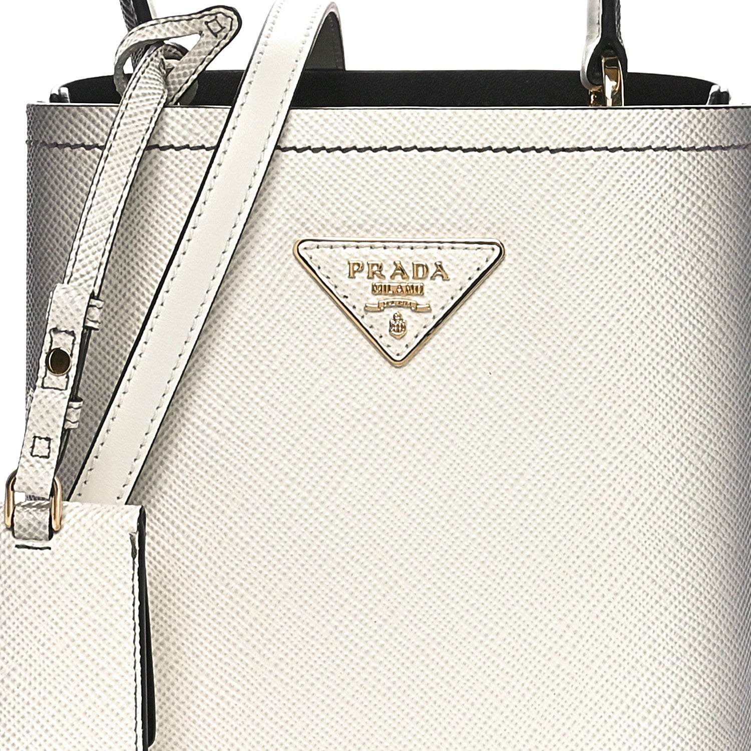 Prada Saffiano Cuir Small Panier Bucket Bag White Sfumato 7 of 9